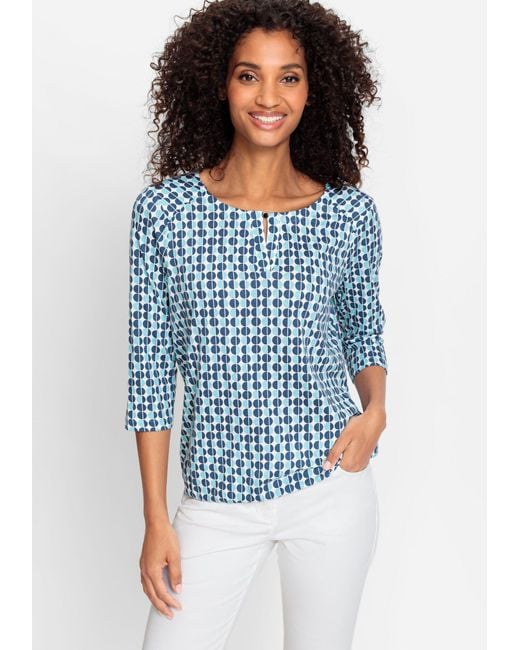 Olsen Blue Rundhalsshirt mit kleinem Verschlussknopf am Ausschnitt