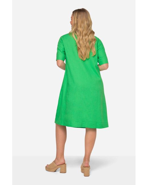 Laurasøn Green Jerseykleid Leinenmix-Kleid A-Line V-Ausschnitt Halbarm