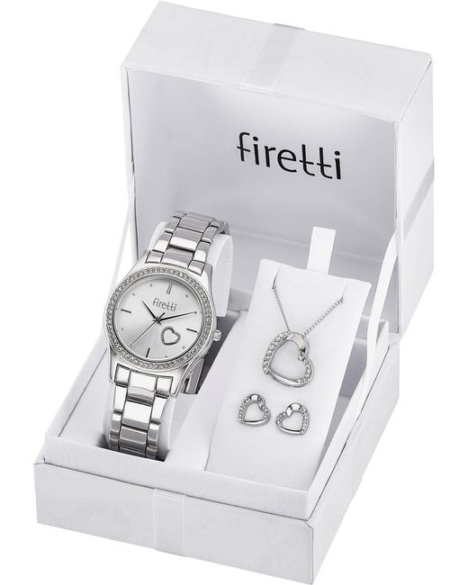Firetti White Quarzuhr Pure Love Silver, (Set, 5-tlg., mit Anhänger, Kette und 1 Paar Ohrsteckern)