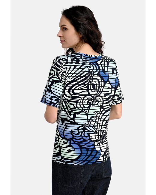 Bicalla Blue T- Shirt mit Streifen und Ornamenten in Blau/Schwarz (1-tlg)