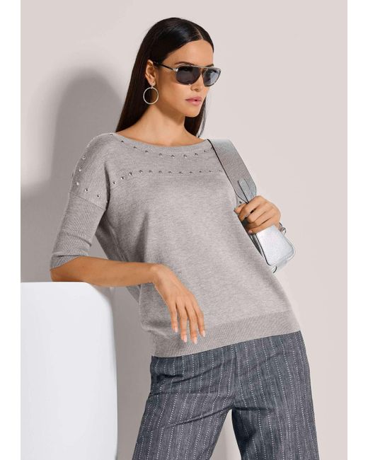 Madeleine Gray Strickpullover Halbarm-Pullover mit Ziersteinen