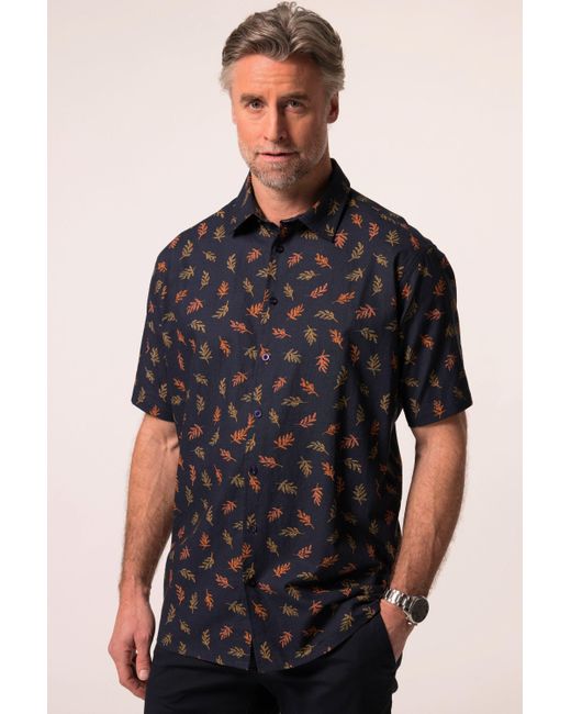 Boston Park Kurzarmhemd Leinenmix-Hemd Halbarm Alloverprint in Black für Herren