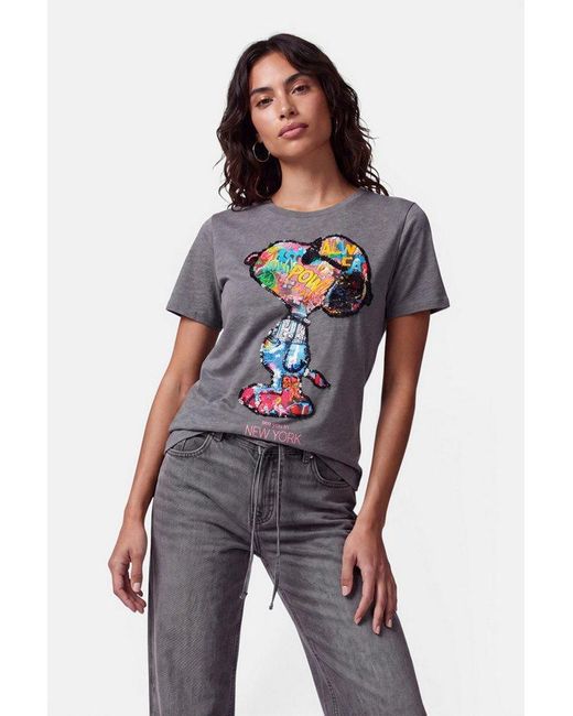 Princess Goes Hollywood Blue Print-Shirt Peanuts Snoopy Pop Art Snoopy-Motiv Und Paillettenbesatz