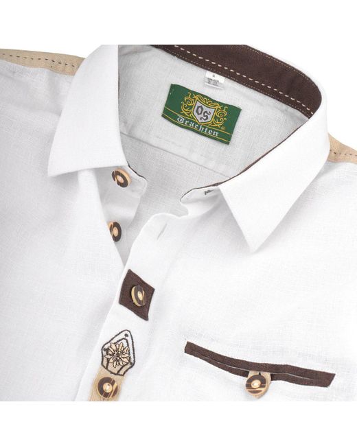 ORBIS Übergrößen weißes Trachtenhemd mit Krempelärmeln in White für Herren