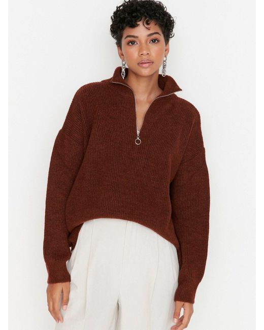 Trendyol Brown Strickpullover (1-tlg) Plain/ohne Details