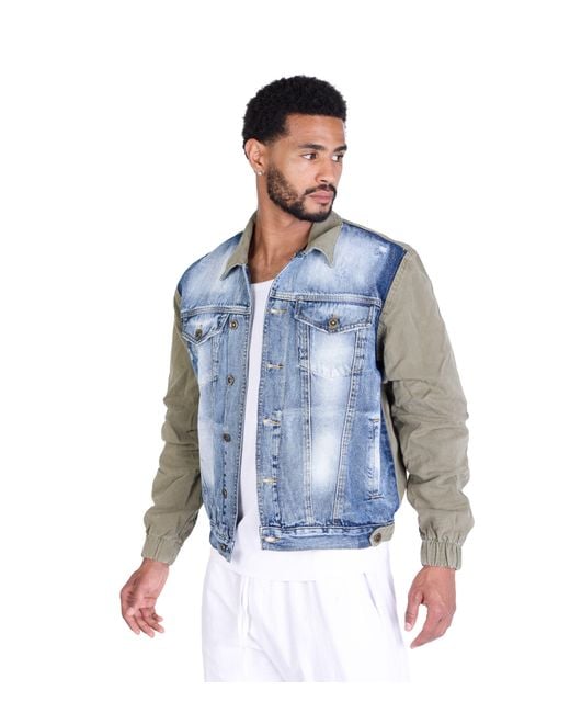 KINGZ Lässige Jeansjacke mit Blau S Totenkopf Bestickung in Gray für Herren