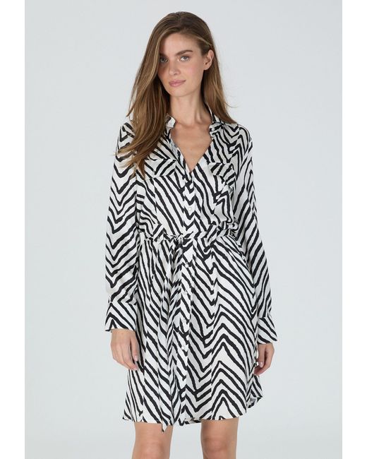 MARC AUREL White Hemdblusenkleid mit schwarz-weiß Druck