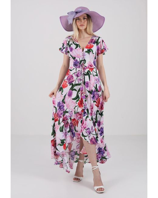 YC Fashion & Style White Sommerkleid Purple Petal Maxikleid– Für stilvolle Anlässe Alloverdruck