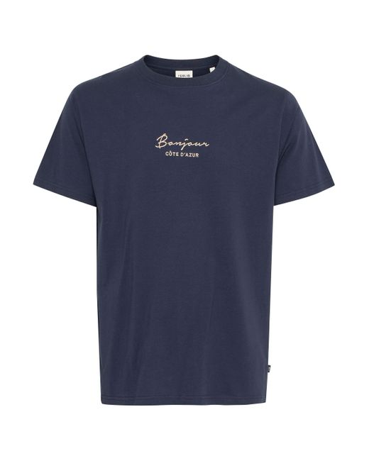 Solid Rundhalsshirt SDPEDRO Casual T-shirt mit Stickerei in Blue für Herren