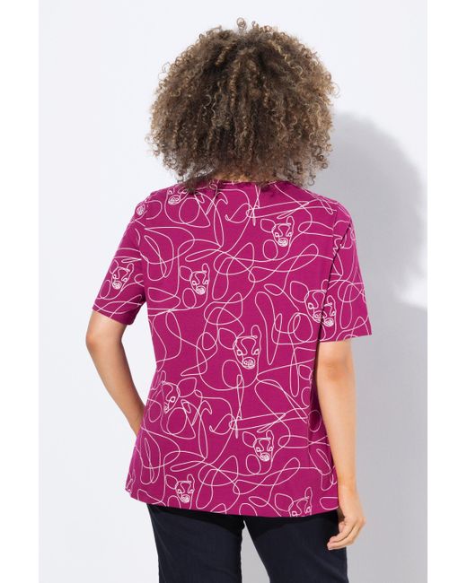 Ulla Popken Pink T-Shirt Tiermuster Classic V-Ausschnitt Halbarm