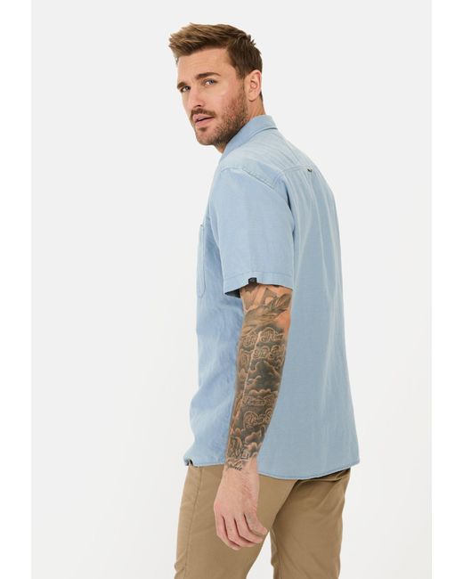 Camel Active Kurzarmhemd aus einem Baumwoll-Leinenmix Button-Down in Blue für Herren