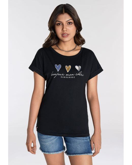 Kangaroos Black Kurzarmshirt mit süßen Herz-Logodruck- NEUE-KOLLEKTION