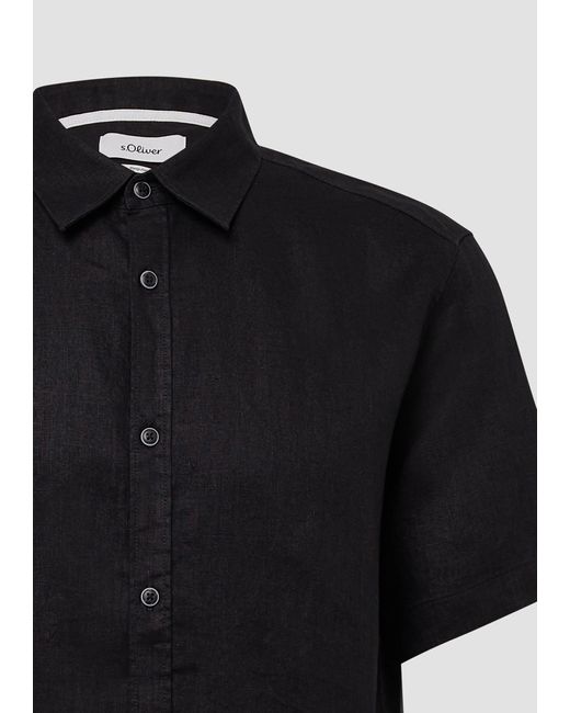 S.oliver Regular Fit: Leichtes Kurzarmhemd aus 100% Leinen in Black für Herren