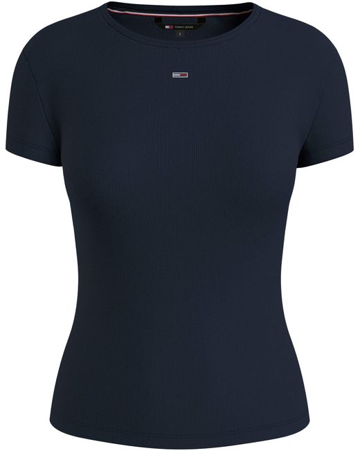Tommy Hilfiger T- Slim Essential Rib Shirt, Rippshirt Rundhalsshirt mit  Logostickerei in Blau | Lyst DE