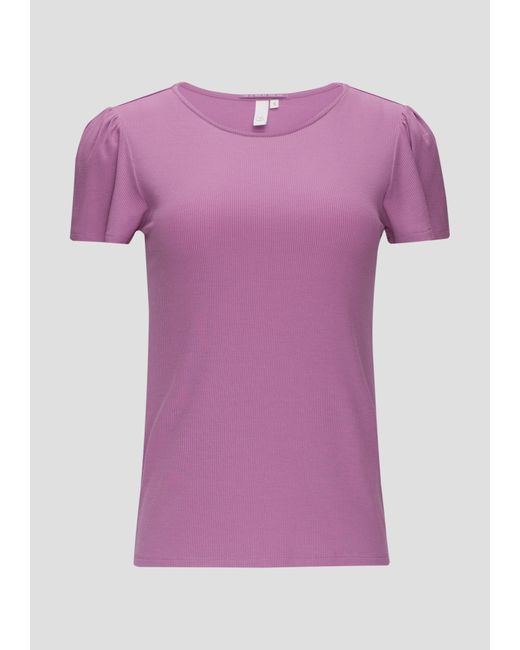 QS Pink Kurzarmshirt Antailliertes T-Shirt aus Modalmix Raffung