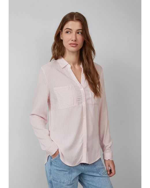 S.oliver Pink Langarmbluse Streifenbluse mit aufgesetzten Taschen