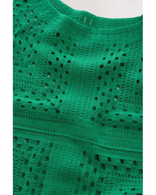 Next Green Kurzarmpullover T-Shirt mit gehäkeltem Ausschnitt (1-tlg)