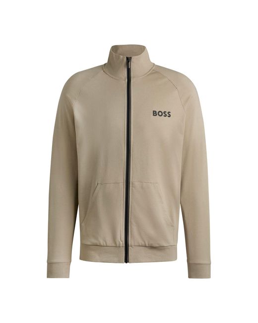 Boss Sweatjacke Authentic Jacket Z mit kontrastfarbenem Reißverschluss in Natural für Herren
