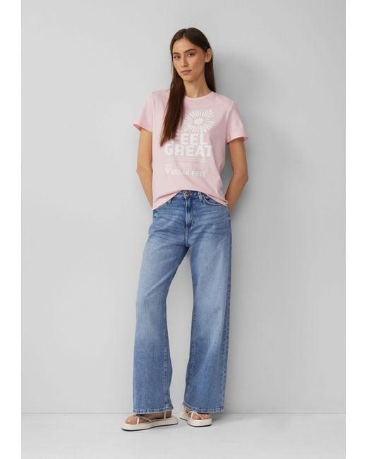 QS White Kurzarmshirt Baumwollshirt mit Frontprint