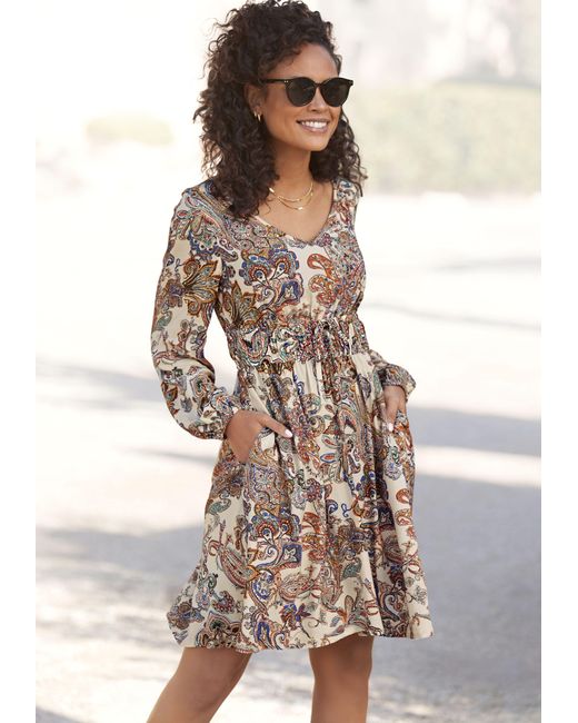 vivance active Multicolor Druckkleid mit Paisleydruck und Taschen, langärmliges Sommerkleid, Freizeitkleid