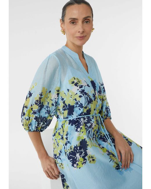 Comma, Blue Maxikleid Langes Tunikakleid mit weitem 3/4-Ärmel