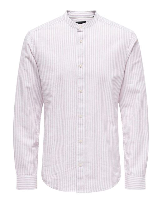 Only & Sons Langarmhemd Leichtes Leinen Hemd Langarm Slim Fit 7562 in Lila in White für Herren