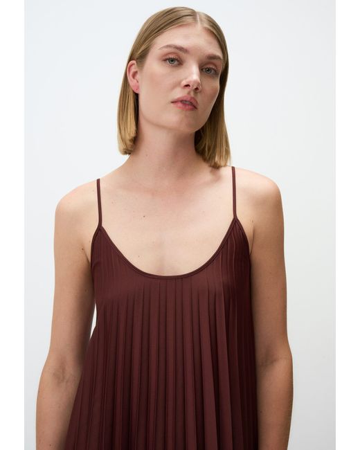 Jimmy Key Brown Minikleid Riemchen U-Ausschnitt Falten Midi Kleid