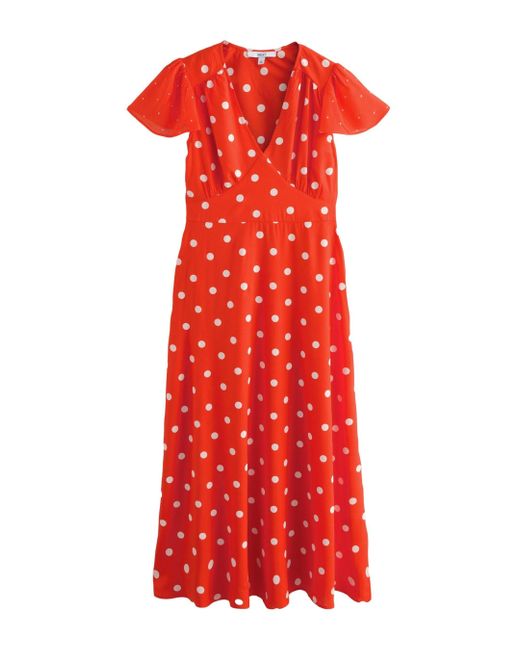 Next Red Maxikleid zum Binden, Flatterärmel, V-Ausschnitt (1-tlg)