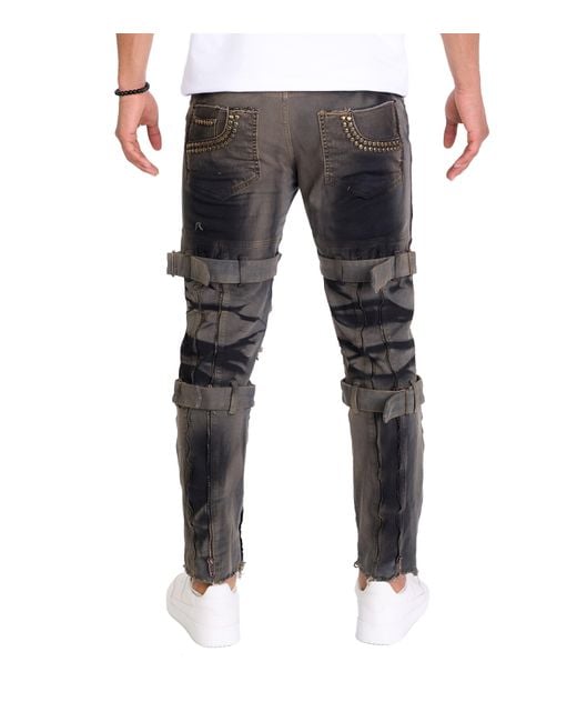 KINGZ Slim-fit-Jeans Designer Patchworkjeans mit Nieten Blau W34/L32 in Blue für Herren
