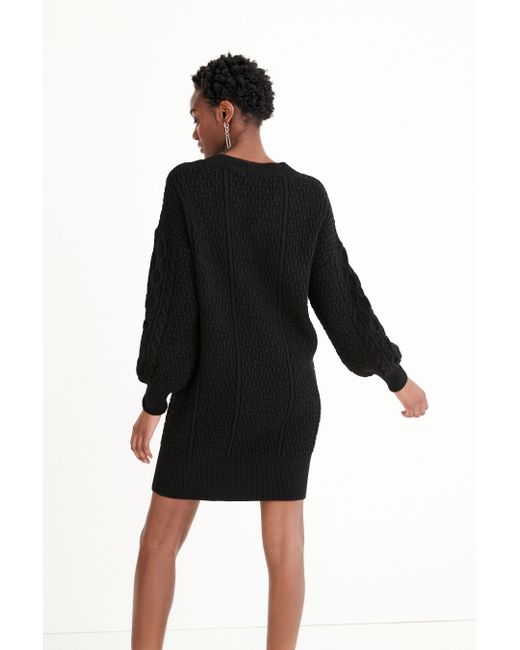 Next Black Strickkleid Pulloverkleid mit Zopfmuster (1-tlg)