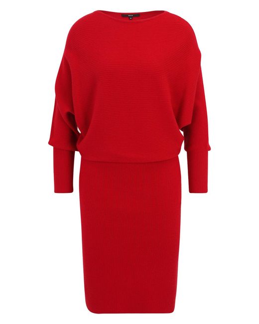 Zero Red Strickkleid gerippt mit U-Boot Ausschnitt drapiert /gerafft