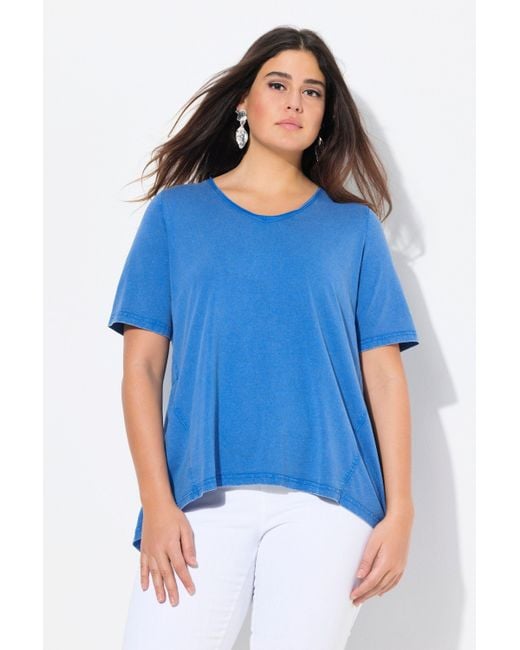 Ulla Popken Blue Longshirt T-Shirt A-Linie V-Ausschnitt Halbarm