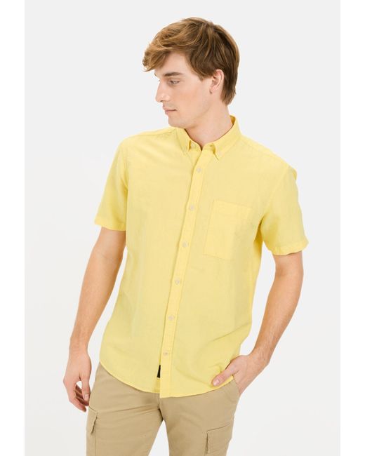 Camel Active Kurzarmhemd aus einem Baumwoll-Leinenmix Button-Down in Yellow für Herren