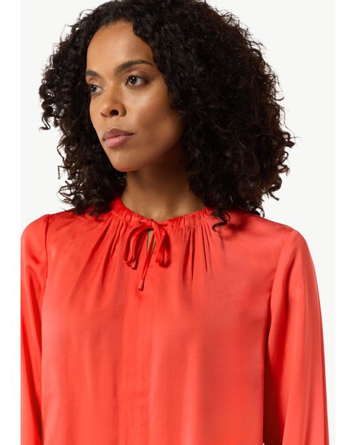 Comma, Pink Langarmbluse Satinierte Tunikabluse im Relaxed Fit Raffung