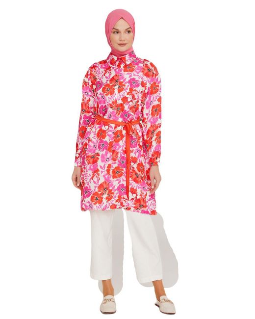 Armine Red Tunikakleid Armine Tunika , Moderne Polyester Kapuze Langarmshirt , Bedr