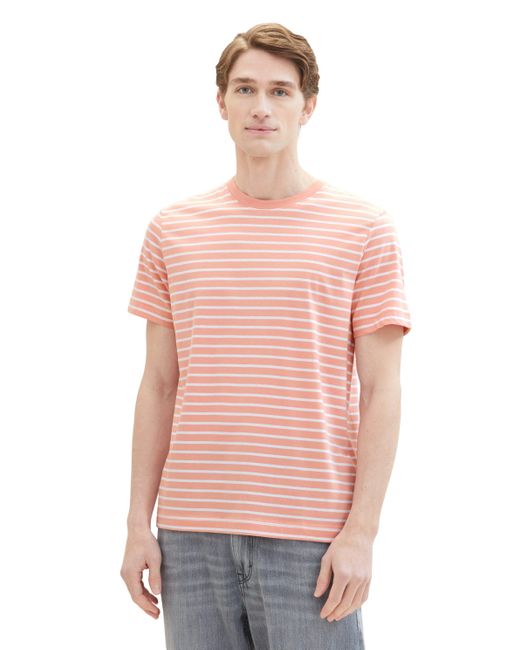 Tom Tailor T-Shirt mit Streifenmuster in Pink für Herren