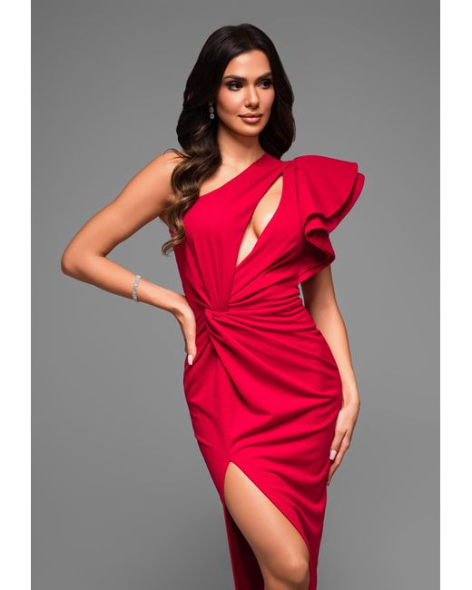 Ombre Red Elegantes Abendkleid mit asymmetrischem Schnitt und Volantärmel