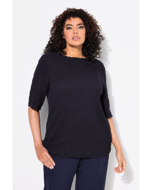 Ulla Popken Blue T-Shirt Struktur Regular Rundhals Halbarm