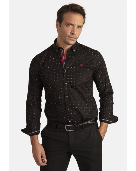 Sir Raymond Tailor Langarmhemd Risor in gepunktetem Design in Black für Herren