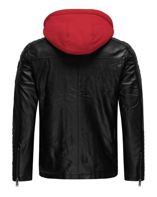 Redbridge Lederimitatjacke Kunstleder Bikerjacke mit Sweat-Kapuze Two in One hochwertig, robust in Black für Herren