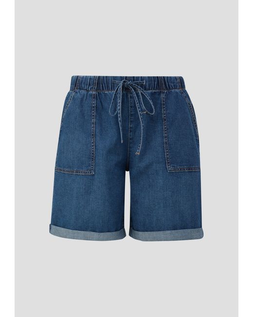 QS Blue Bequeme Jeans -Shorts / Mid Rise / Wide Leg / Elastischer Bund