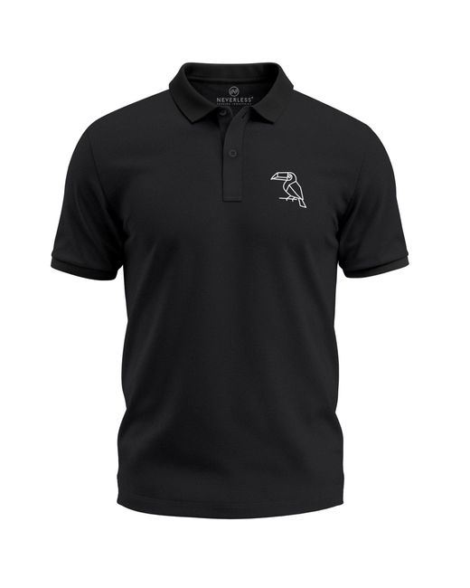 Neverless Poloshirt Grafik Tukan Pelikan Geometrisches Design mit Print in Black für Herren