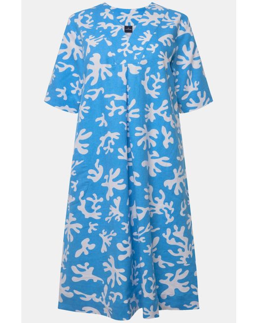 Laurasøn Blue Jerseykleid Leinenmix-Kleid A-Line V-Ausschnitt Halbarm