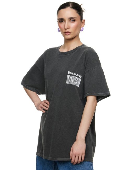 Worldclassca Black Oversized Print GIRL BOSS T-Shirt lang Sommer Oberteil