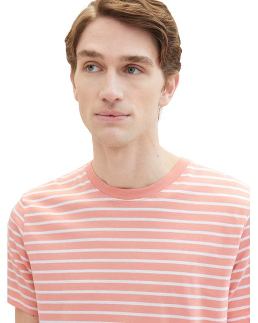 Tom Tailor T-Shirt mit Streifenmuster in Pink für Herren