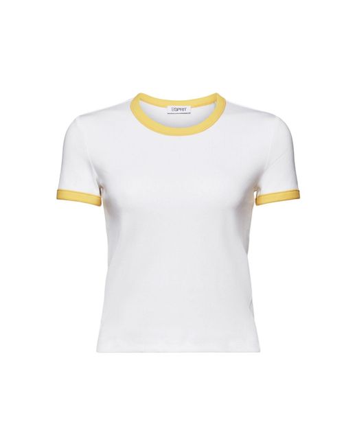 Esprit White Ringer-T-Shirt mit Rippstruktur (1-tlg)