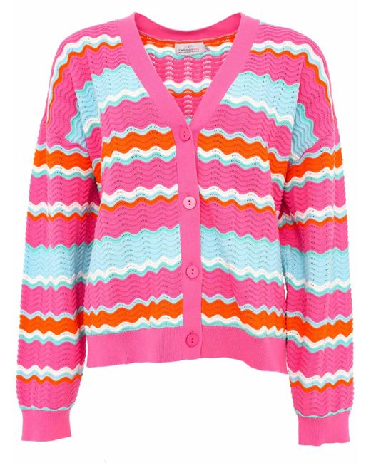 Zwillingsherz Multicolor Strickjacke "Streifen Wellen" Mit unifarbenen Bündchen