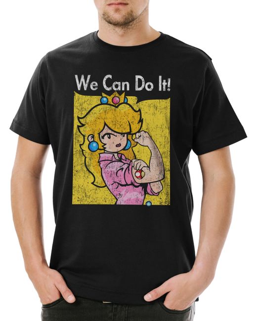 Urban Backwoods Print- We Can Do It Princess T-Shirt Super Gamer Games Geek Mario Nerd in Black für Herren