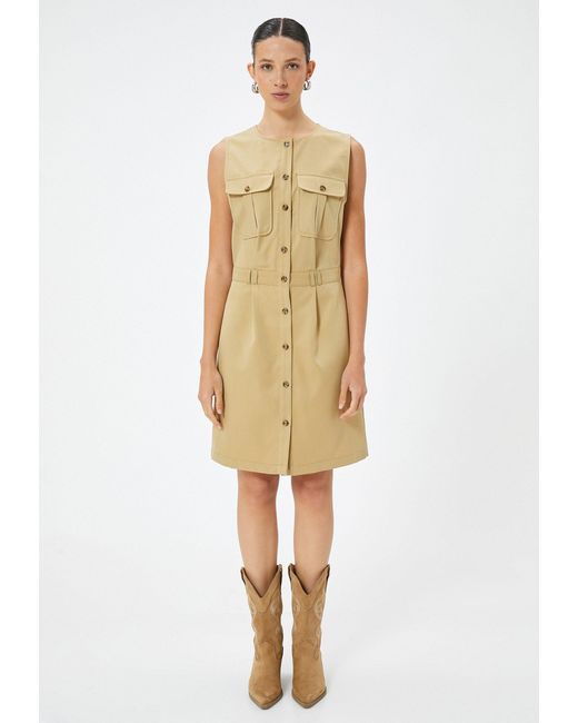Koton Natural Minikleid Länge Oberhalb Des Knies Button-Down Kleid