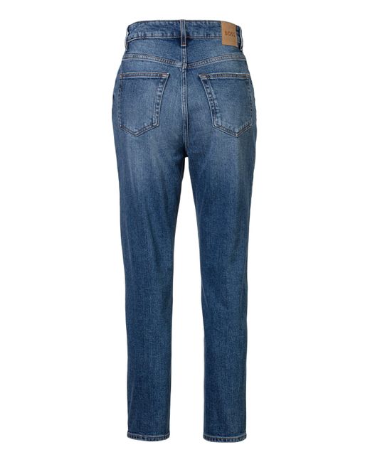 Boss Blue Ruth Rise Hochbund High Waist Premium Denim Jeans mit Leder-Badge